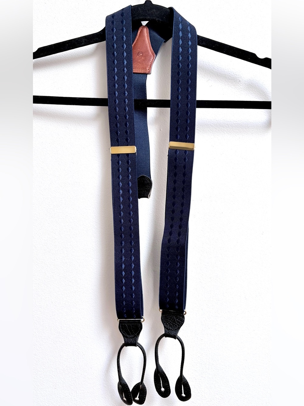 Vintage CAS W Germany Navy w/ Blue Diamond Detail Button End Suspenders